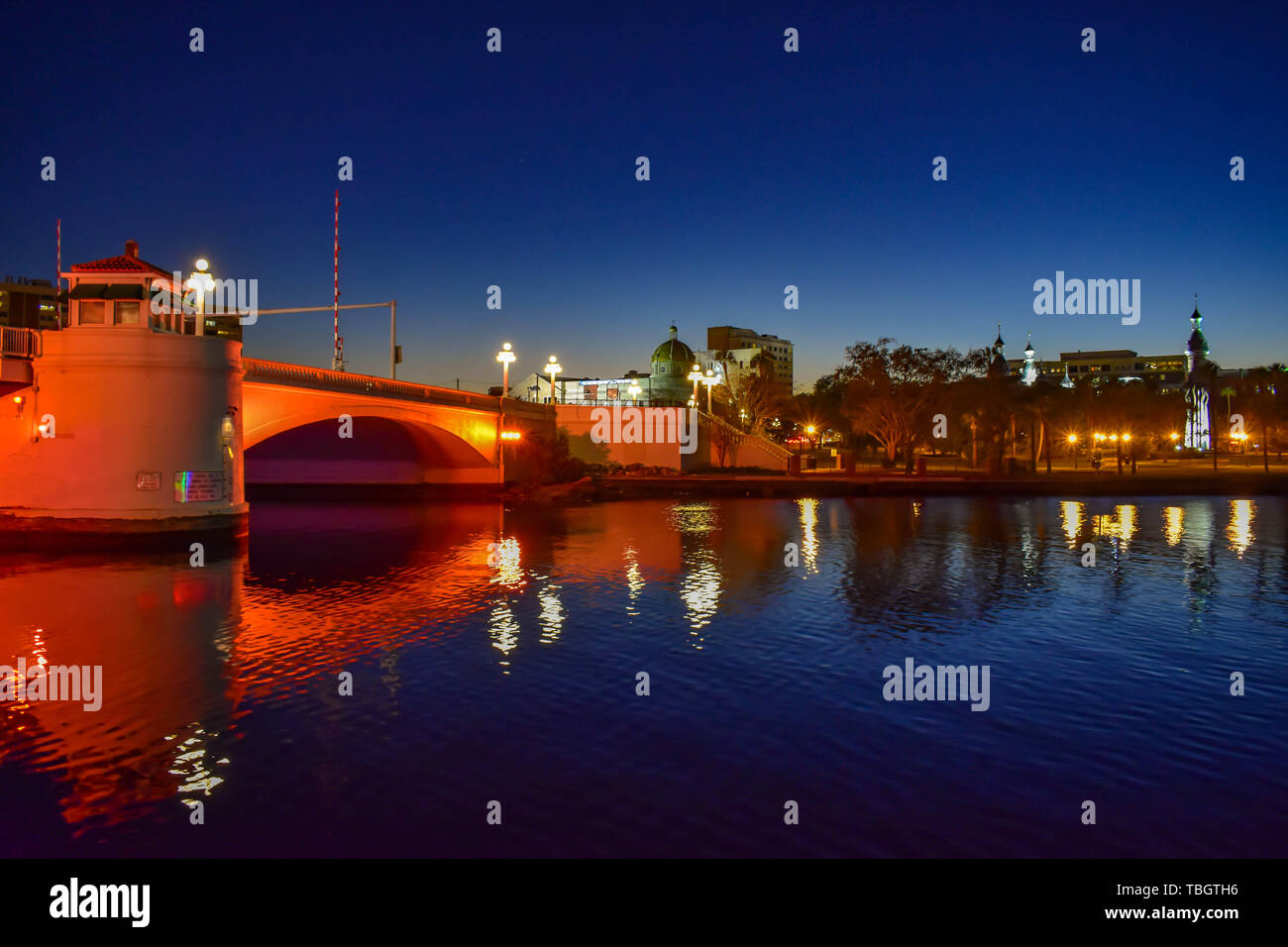 Tampa Bay, Florida. January 19 , 2019 . Illuminated and colorful bridge