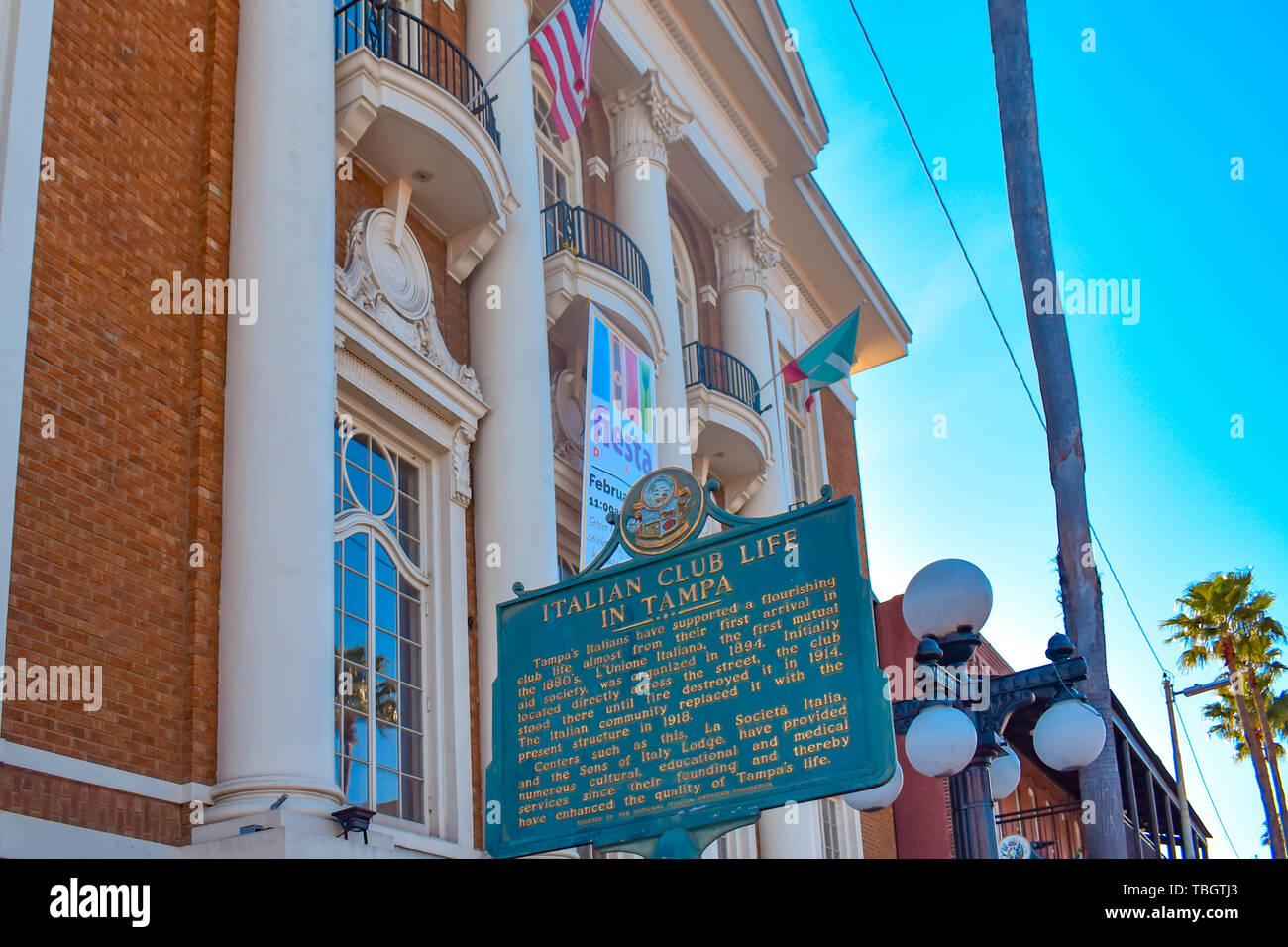 Ybor City (Tampa Bay), Florida. January 08, 2019 Italian Club Life in Tampa  Sign on vintage building background in 7th Ave Stock Photo - Alamy