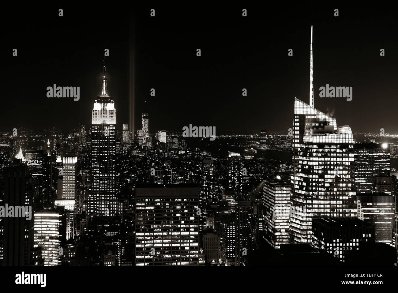 New York City night rooftop view with urban architectures Stock Photo ...