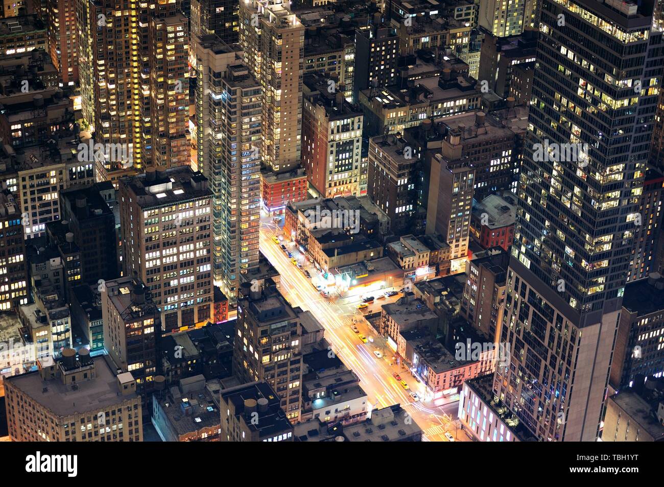 New york city night aerial view hi-res stock photography and images - Alamy