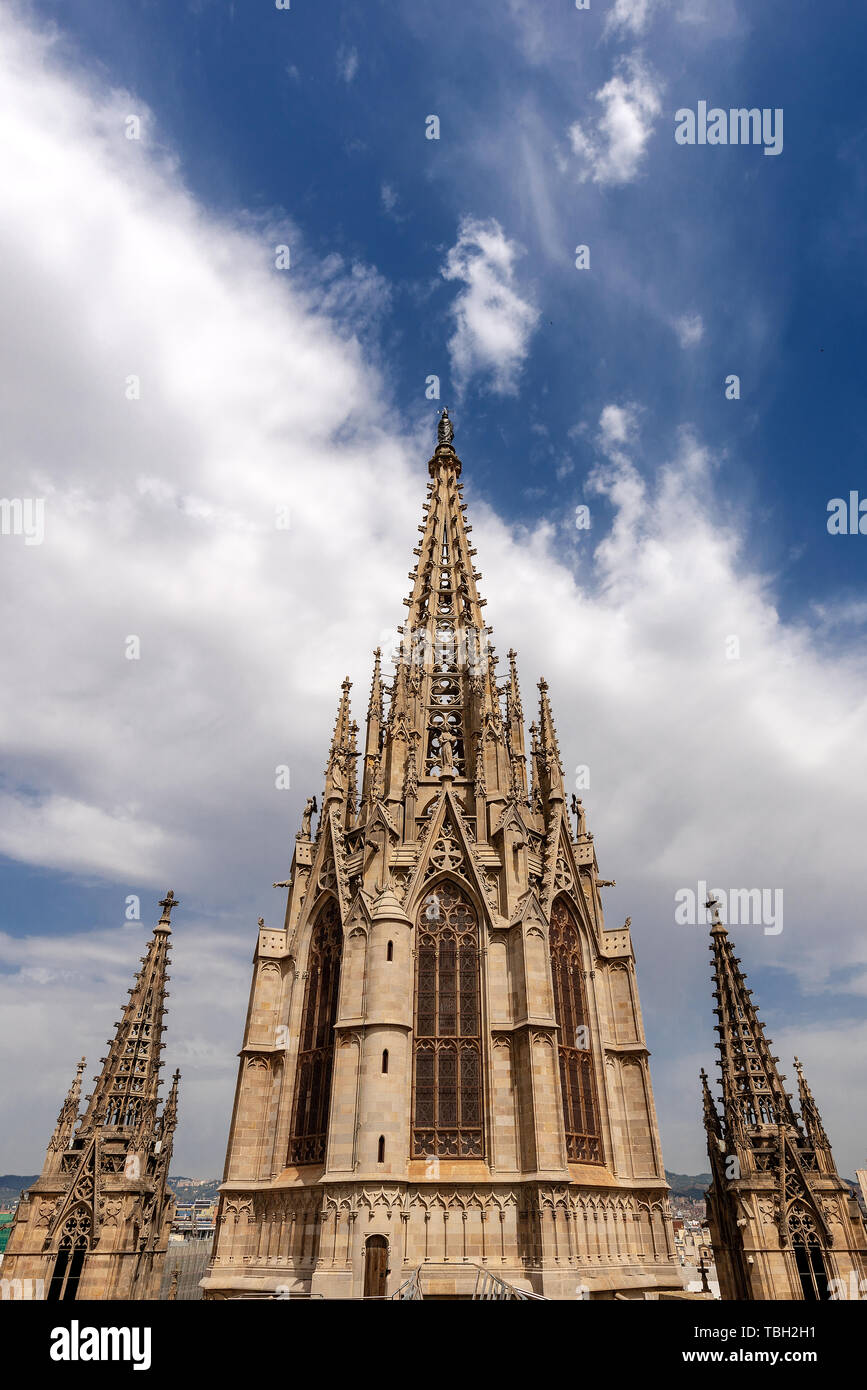 Gothic Cathedral of the Holy Cross and Saint Eulalia (Catedral de la Santa Cruz y Santa Eulalia) in Barcelona, Catalonia, Spain - 13th, 15th centuries Stock Photo