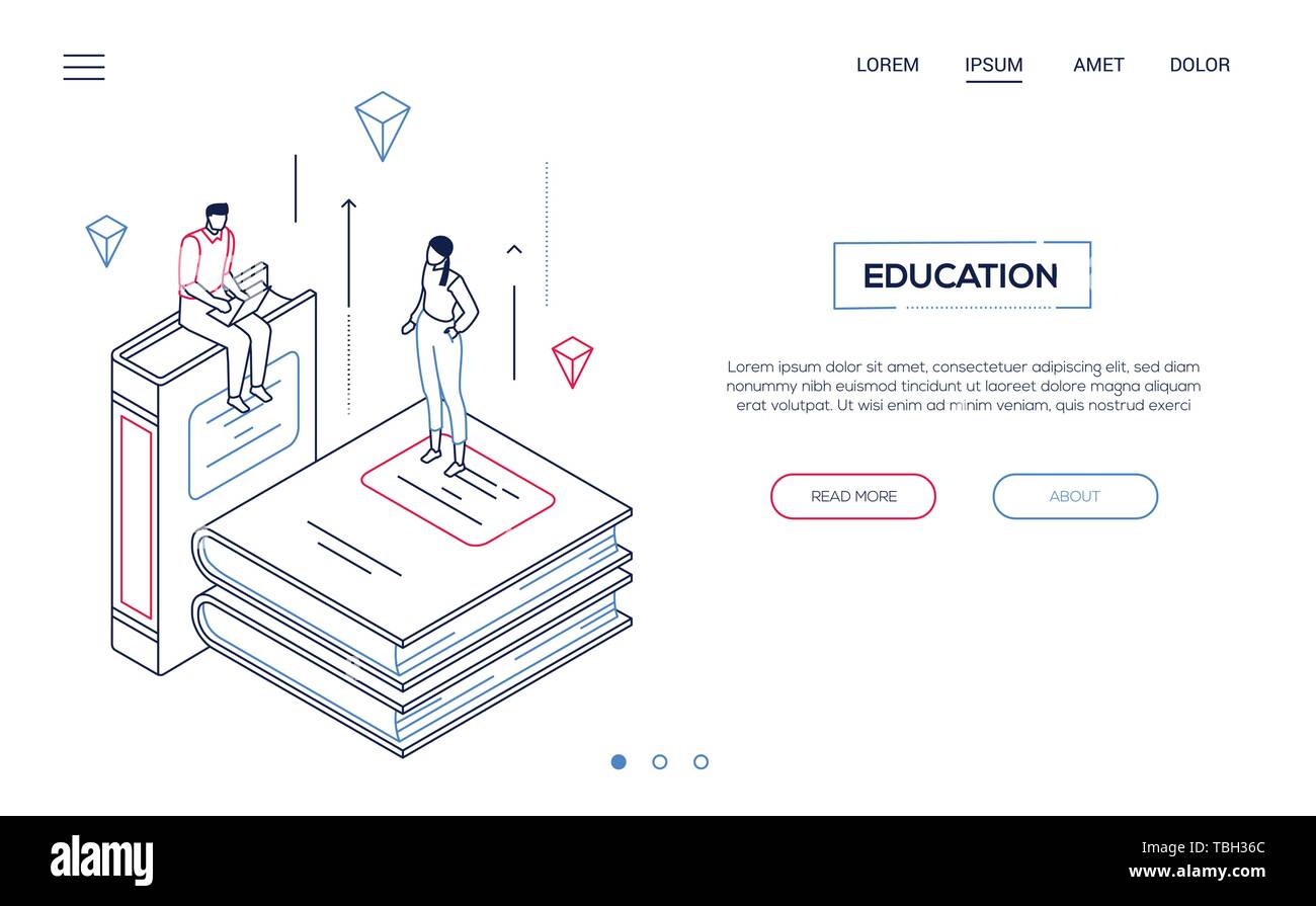 Education concept - line design style isometric web banner Stock Vector ...