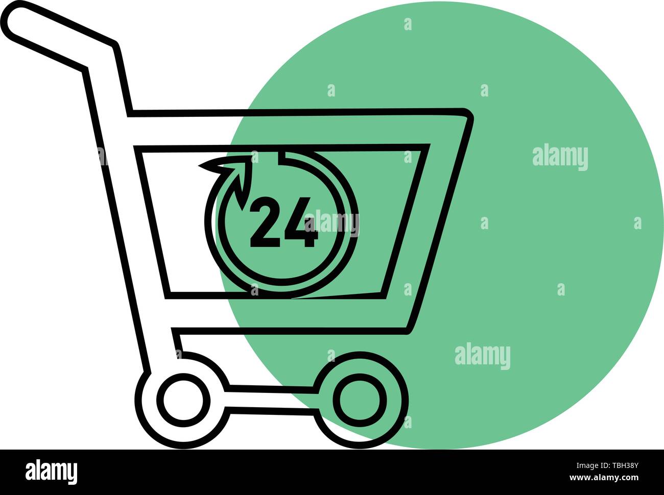 Twenty four hour icon on a shopping cart - Vector Stock Vector