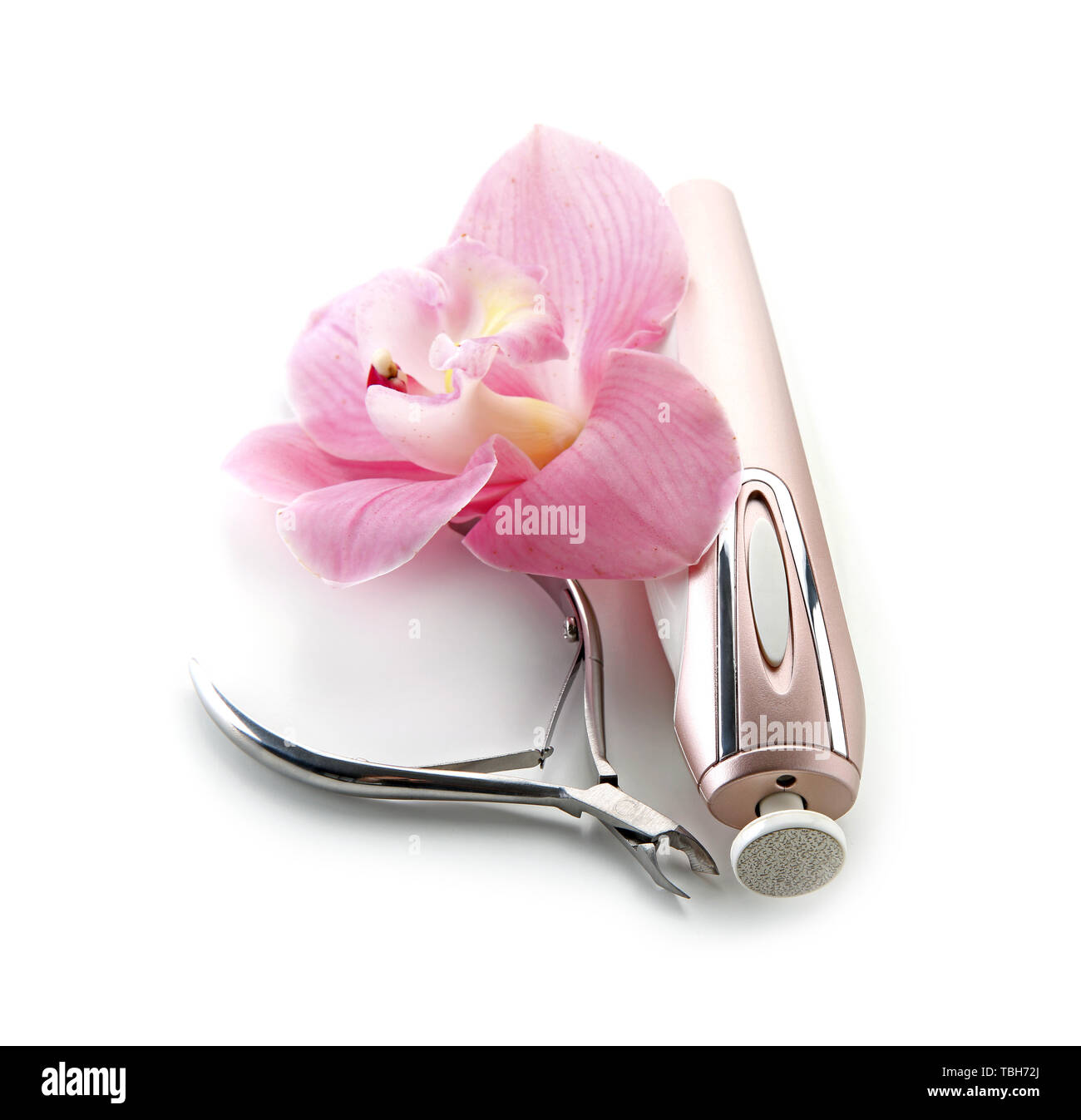 Tools for professional pedicure on white background Stock Photo