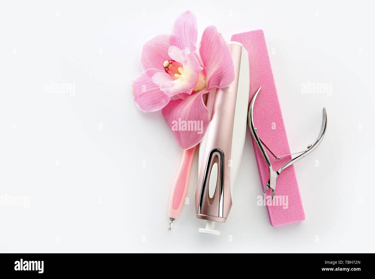 Tools for professional pedicure on white background Stock Photo
