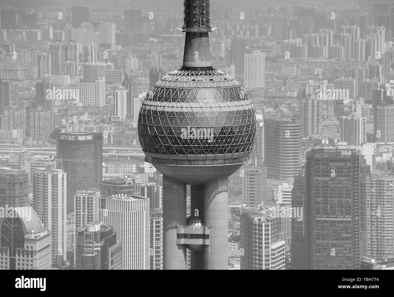 SHANGHAI, CHINA - MAY 28: Oriental Pearl Tower over river on May 28, 2012 in Shanghai, China. The tower was the tallest structure in China excluding Taiwan from 1994–2007 and the landmark of Shanghai. Stock Photo