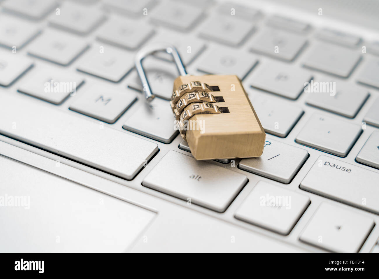 Lock on laptop keyboard Stock Photo