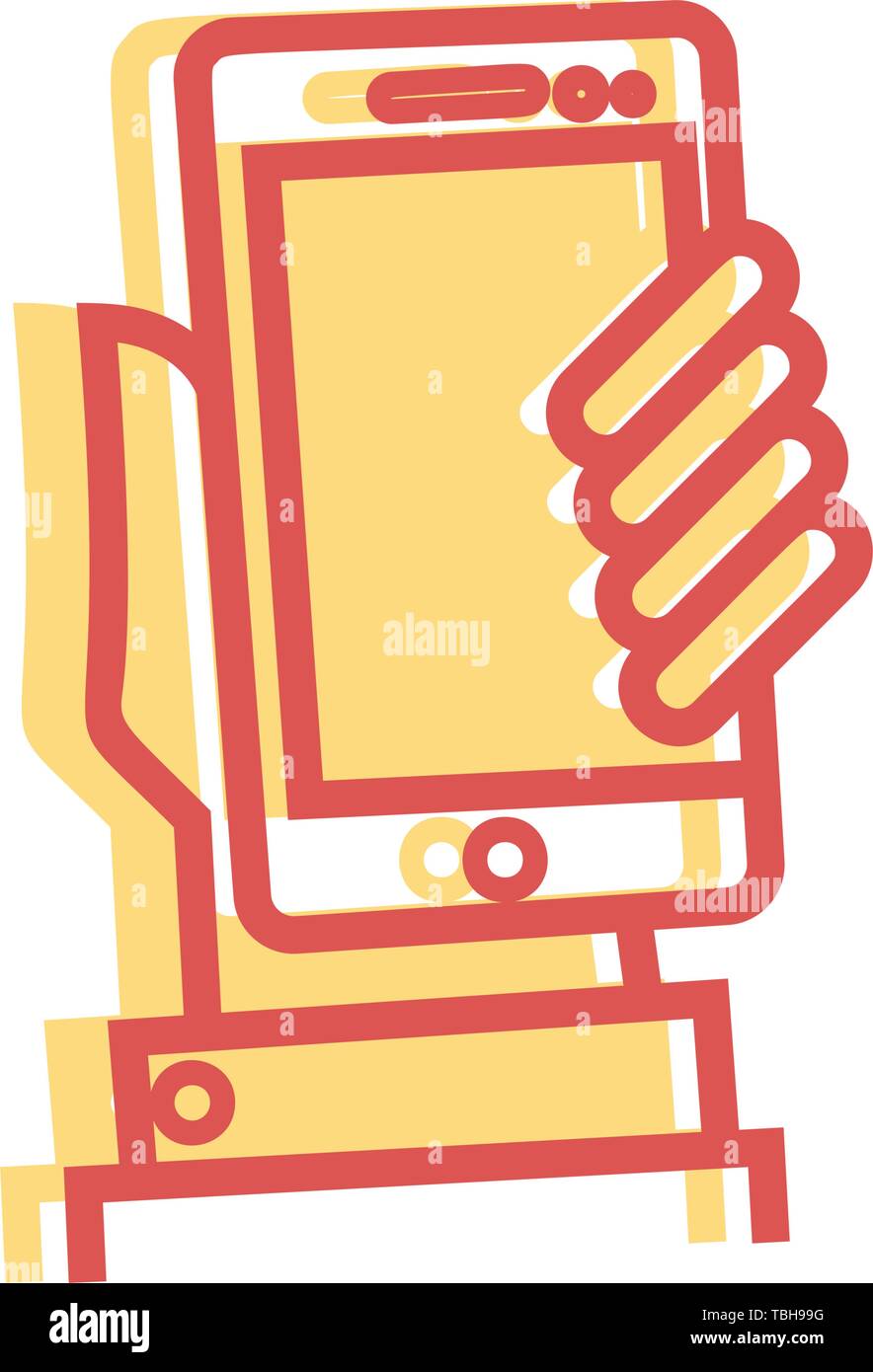 Mobile phone in hand icon - vector linear fill Stock Vector