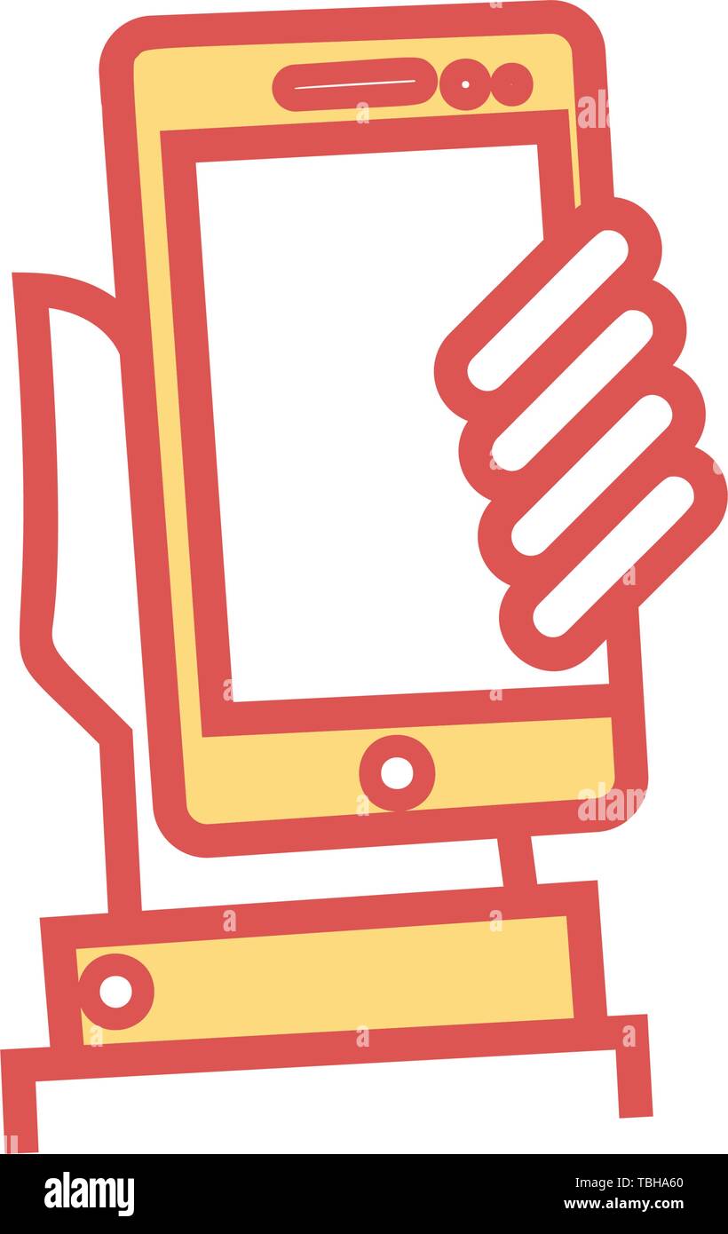Mobile phone in hand icon - vector linear fill Stock Vector