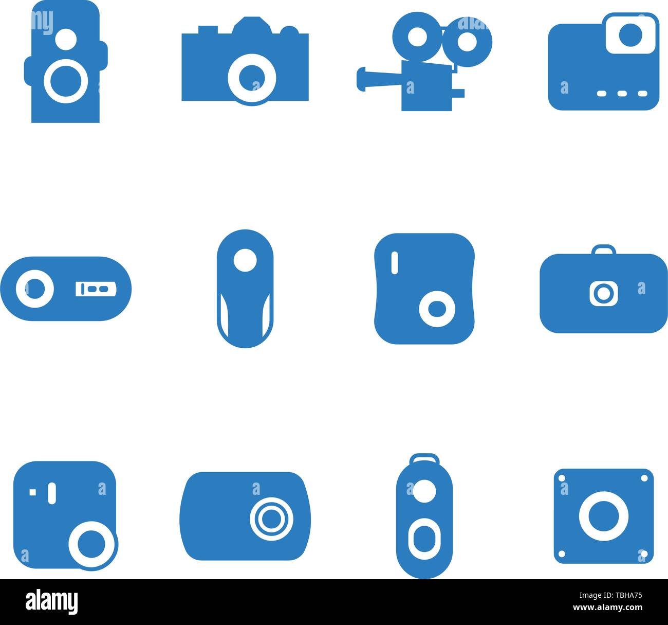 Camera icons set glyph style - camera sign blue Stock Vector