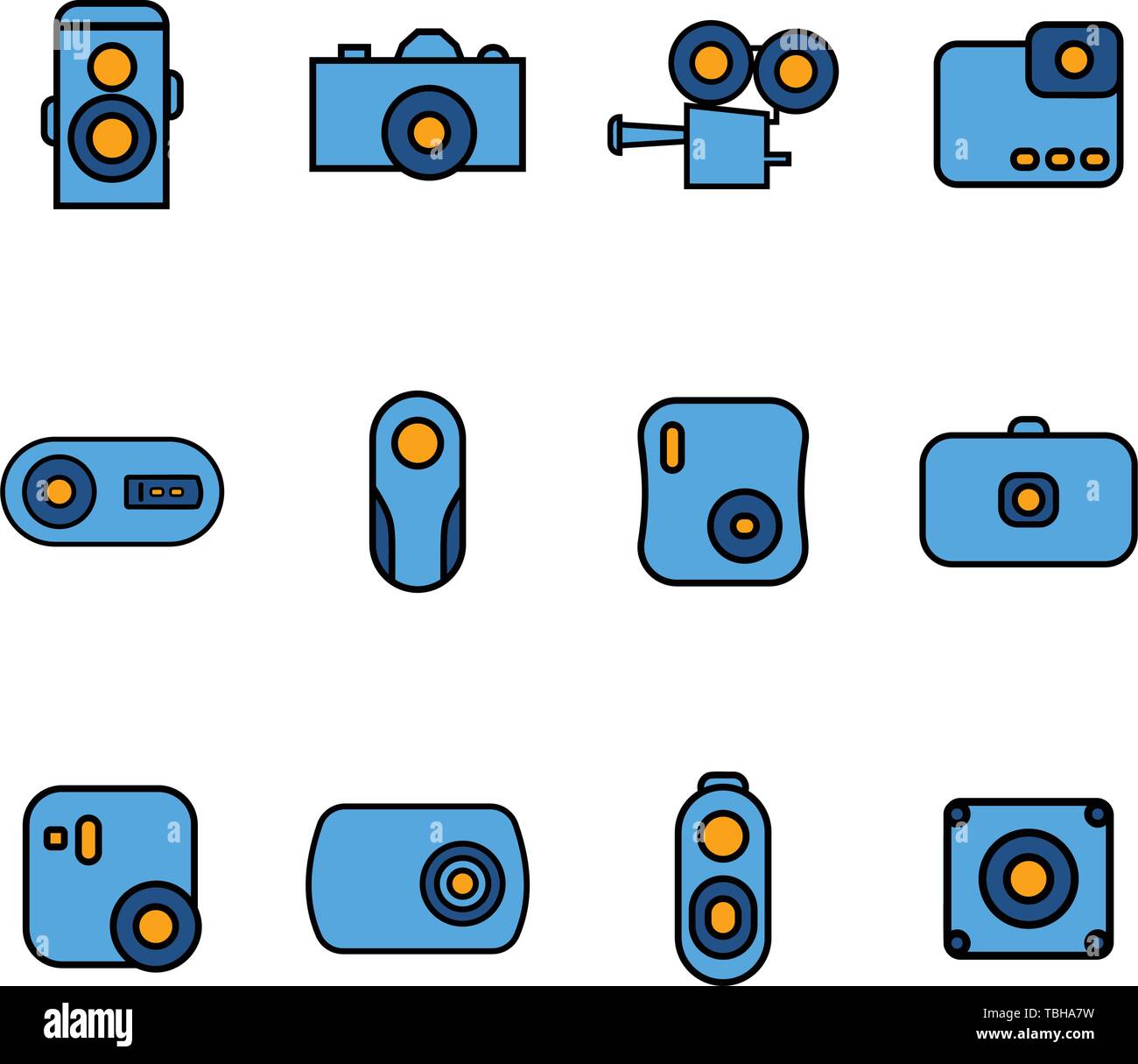 Camera icons set linear fill style - vector Stock Vector