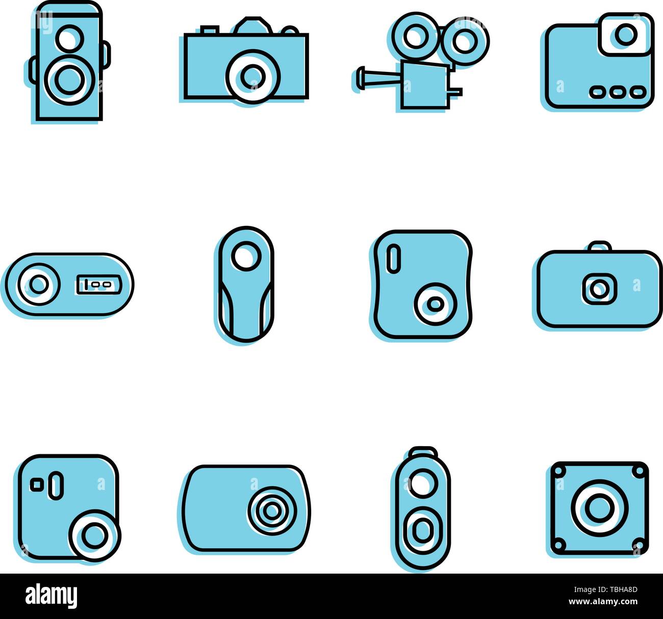 Camera icons set linear fill style - vector illustration Stock Vector