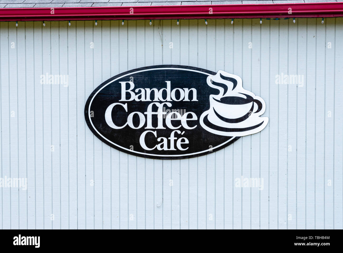 Sign for the Bandon Coffee Cafe in Old Town Bandon. Bandon, Oregon