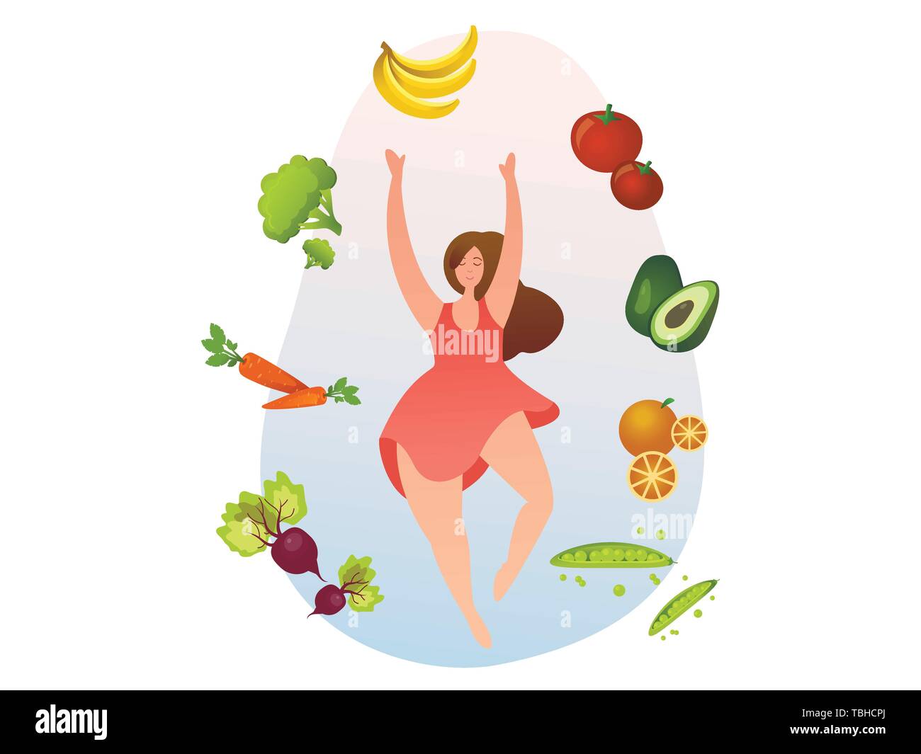 Woman with healthy food, vegetables and fruits Stock Vector Image & Art ...