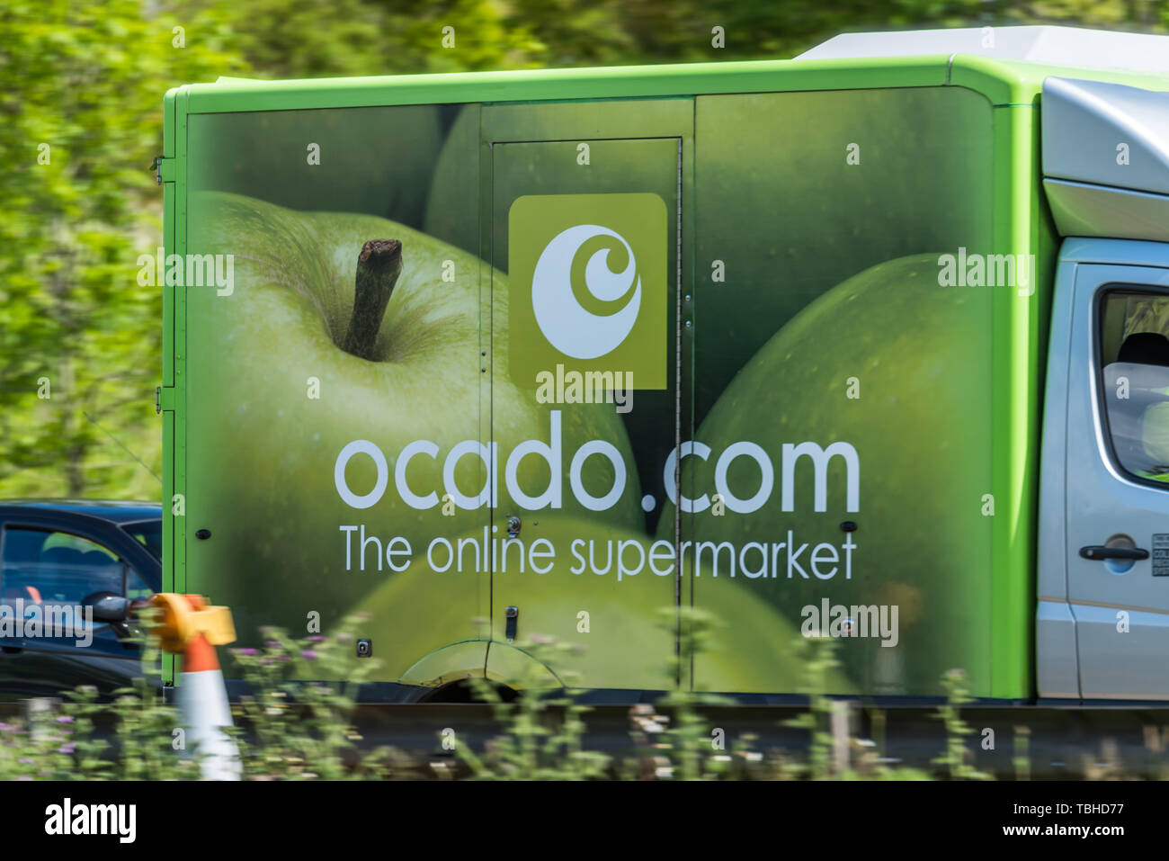 Northampton, UK May 10th 2019 ocado home delivery van on uk motorway