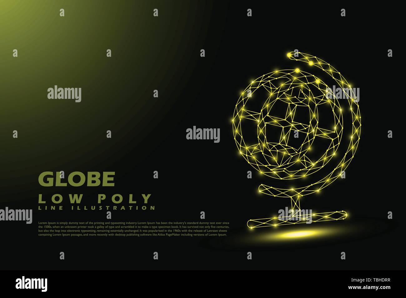 Polygonal Globe - Low poly line style illustration - Yellow light concept Stock Vector
