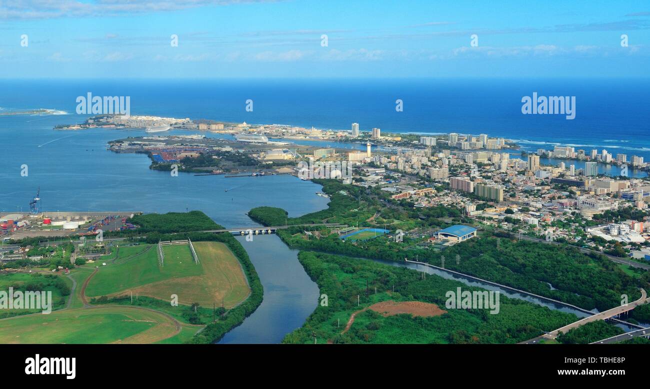 San Juan aerial view with blue sky and sea. Puerto Rico Stock Photo - Alamy
