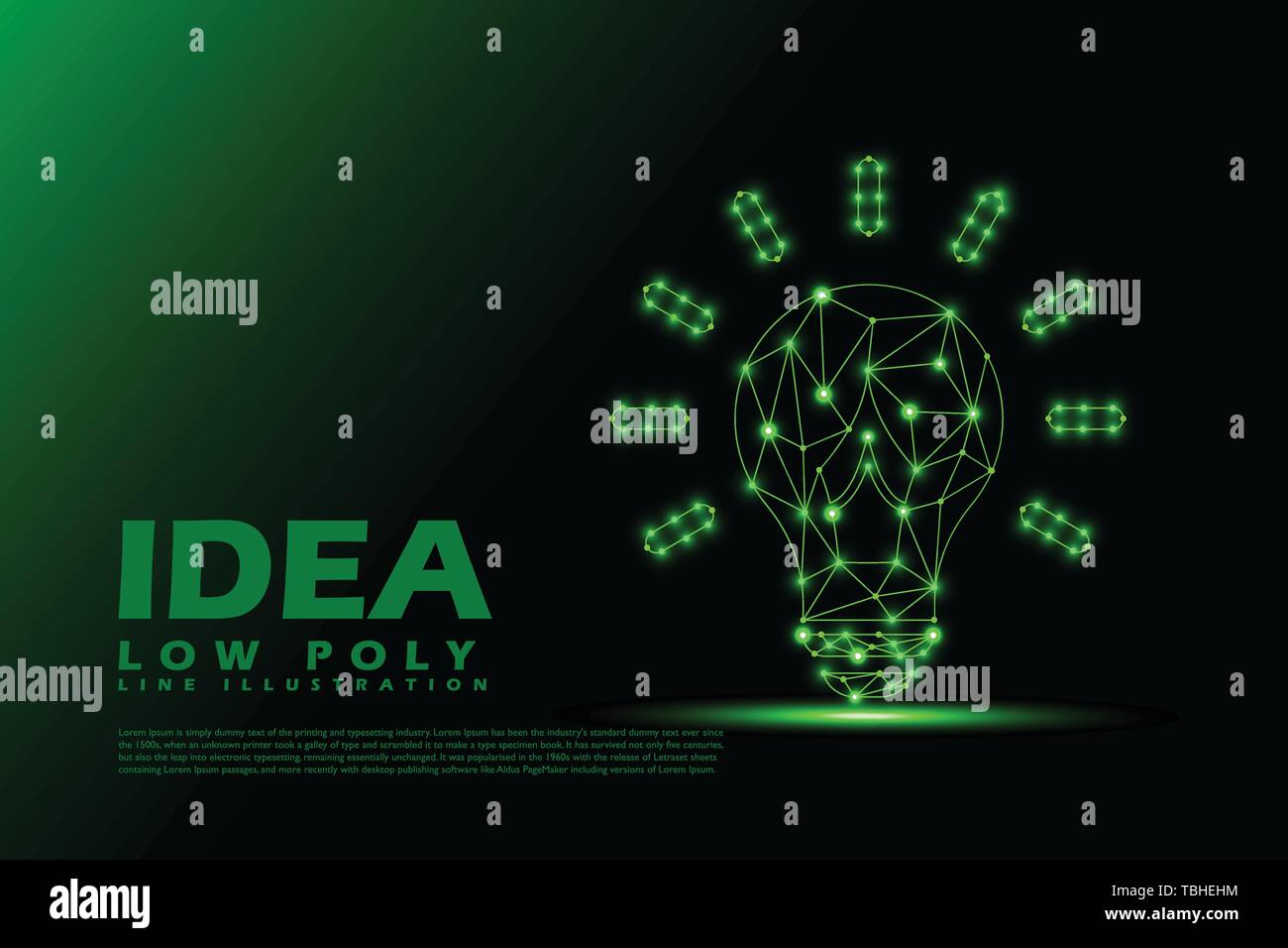 Polygonal Idea - Low poly line style illustration - green Light concept Stock Vector