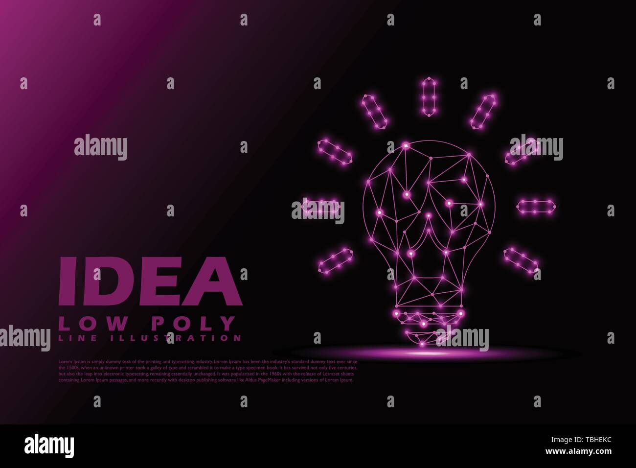 Polygonal Idea - Low poly line style illustration - Purple Light concept Stock Vector