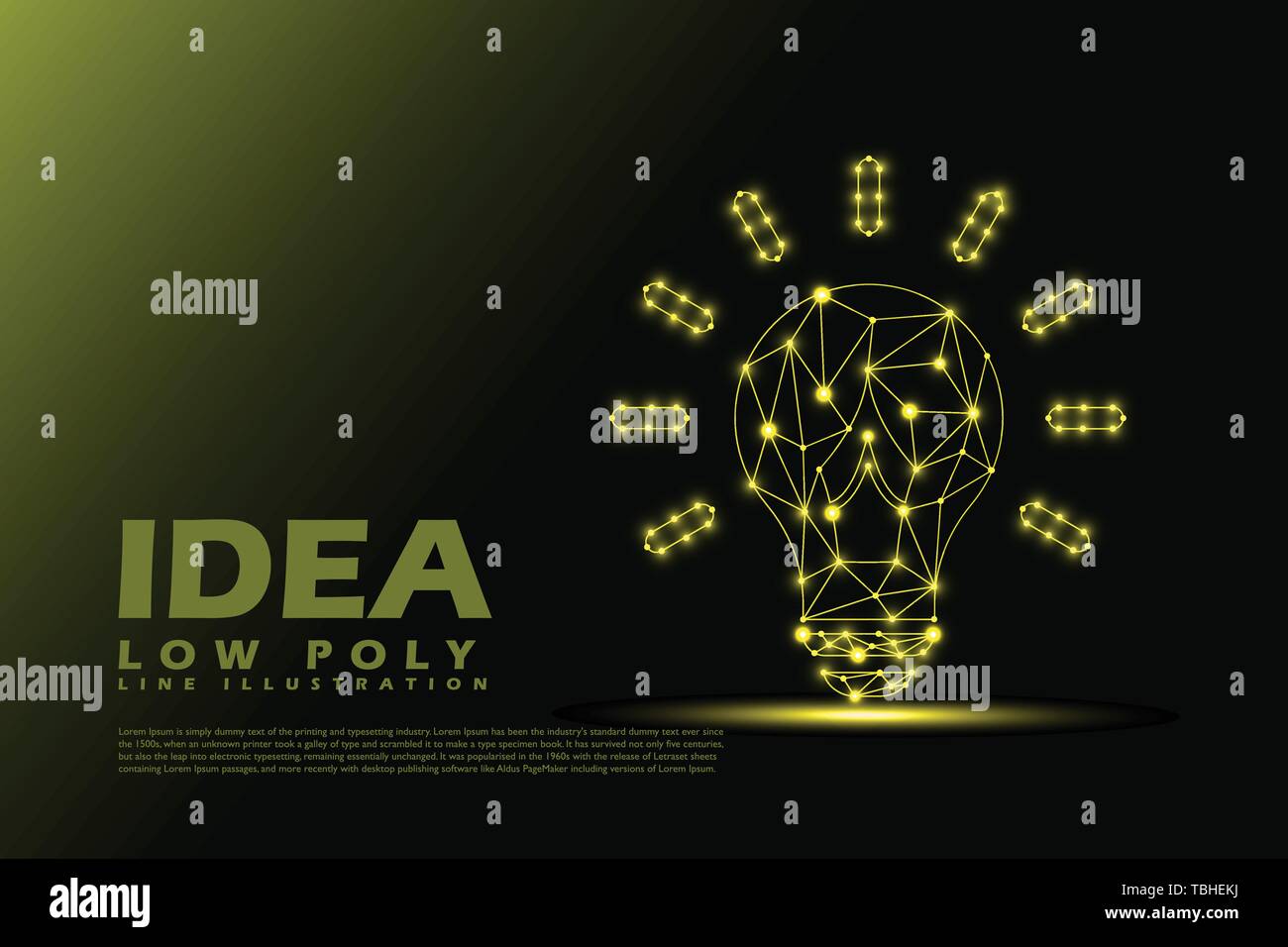 Polygonal Idea - Low poly line style illustration - yellow Light concept Stock Vector