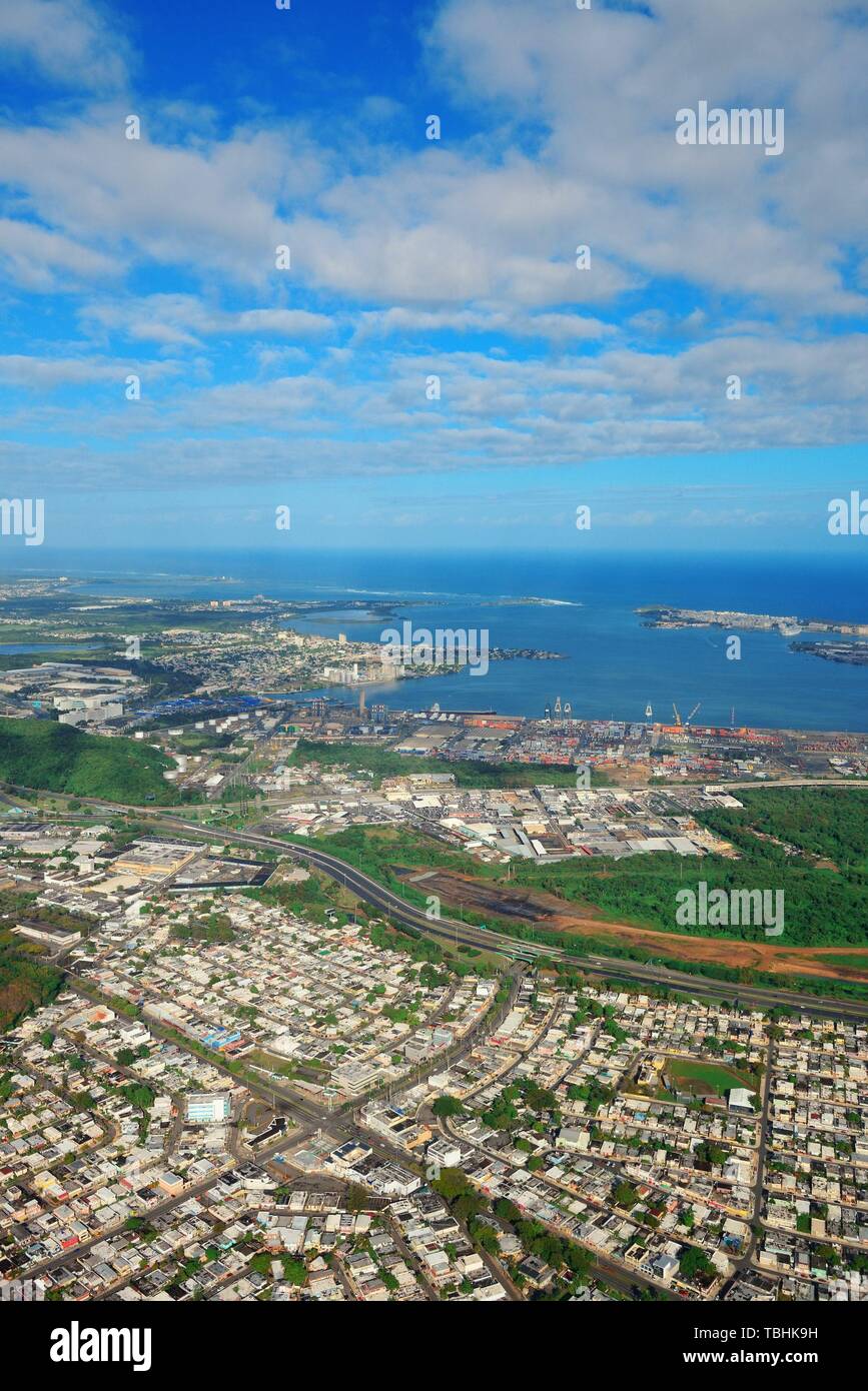 San Juan aerial view with blue sky and sea. Puerto Rico Stock Photo - Alamy