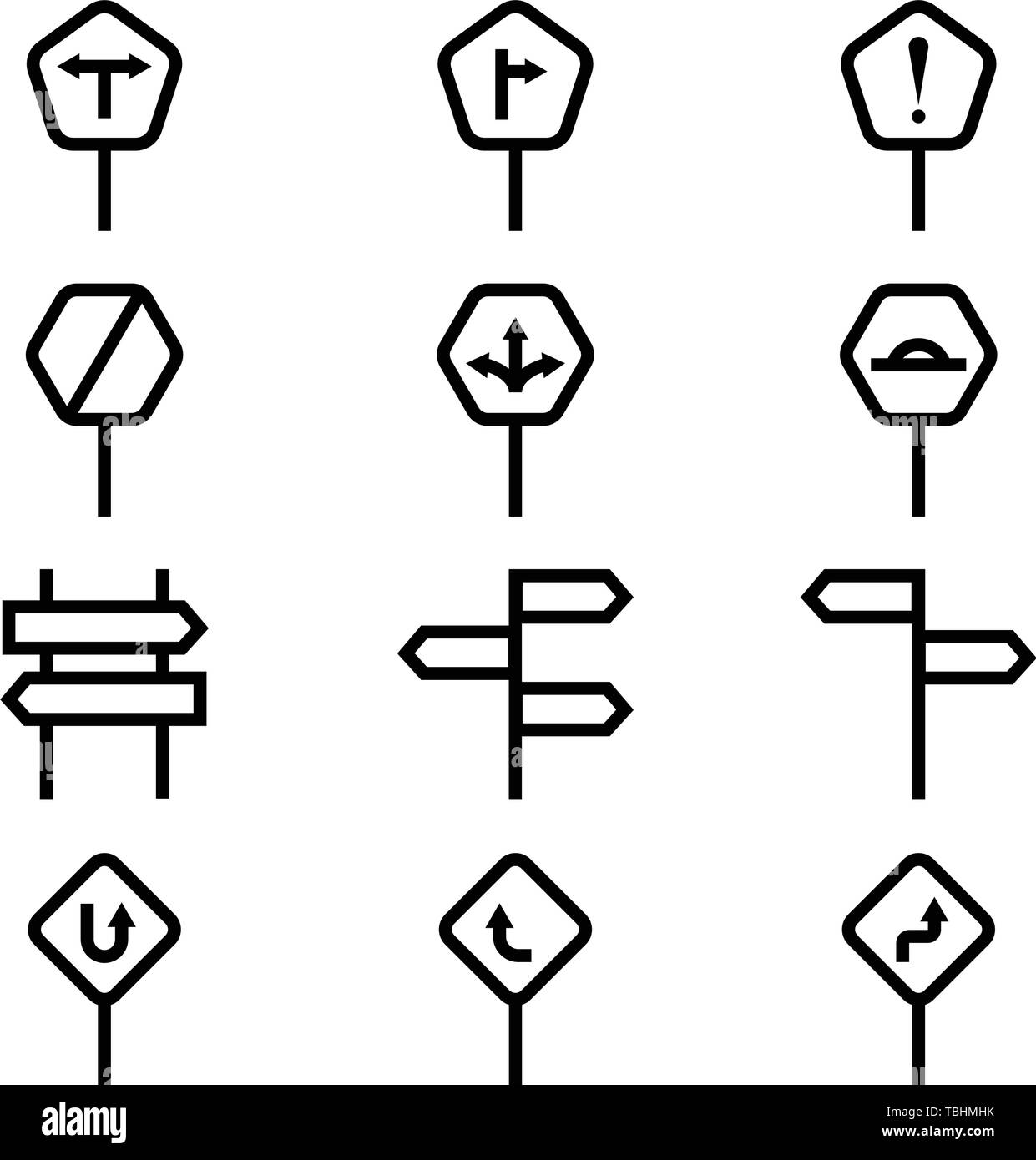 Road sign icons set - Vector - line art Stock Vector Image & Art - Alamy