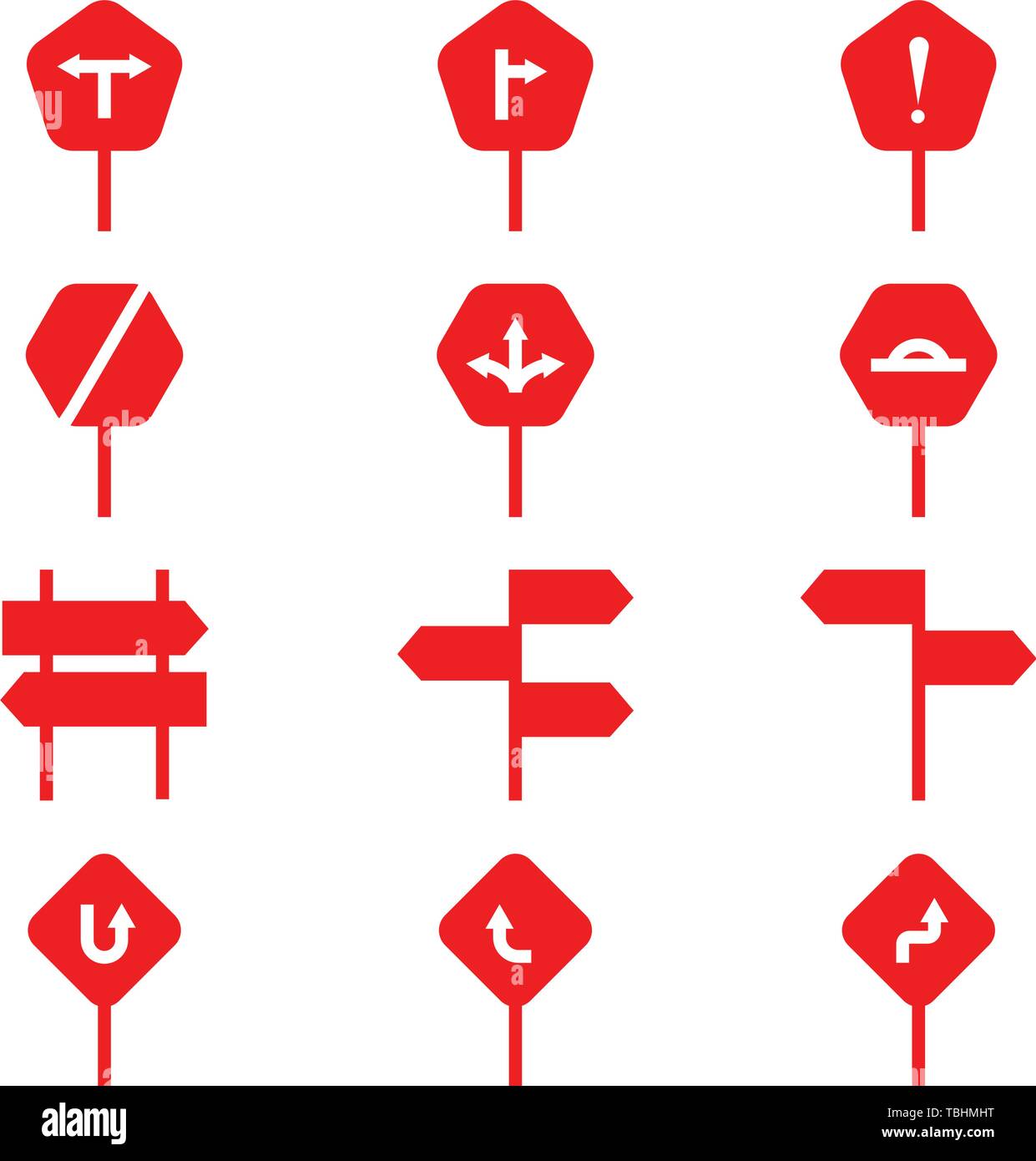 Road sign icons set - Vector - Glyph icon Stock Vector