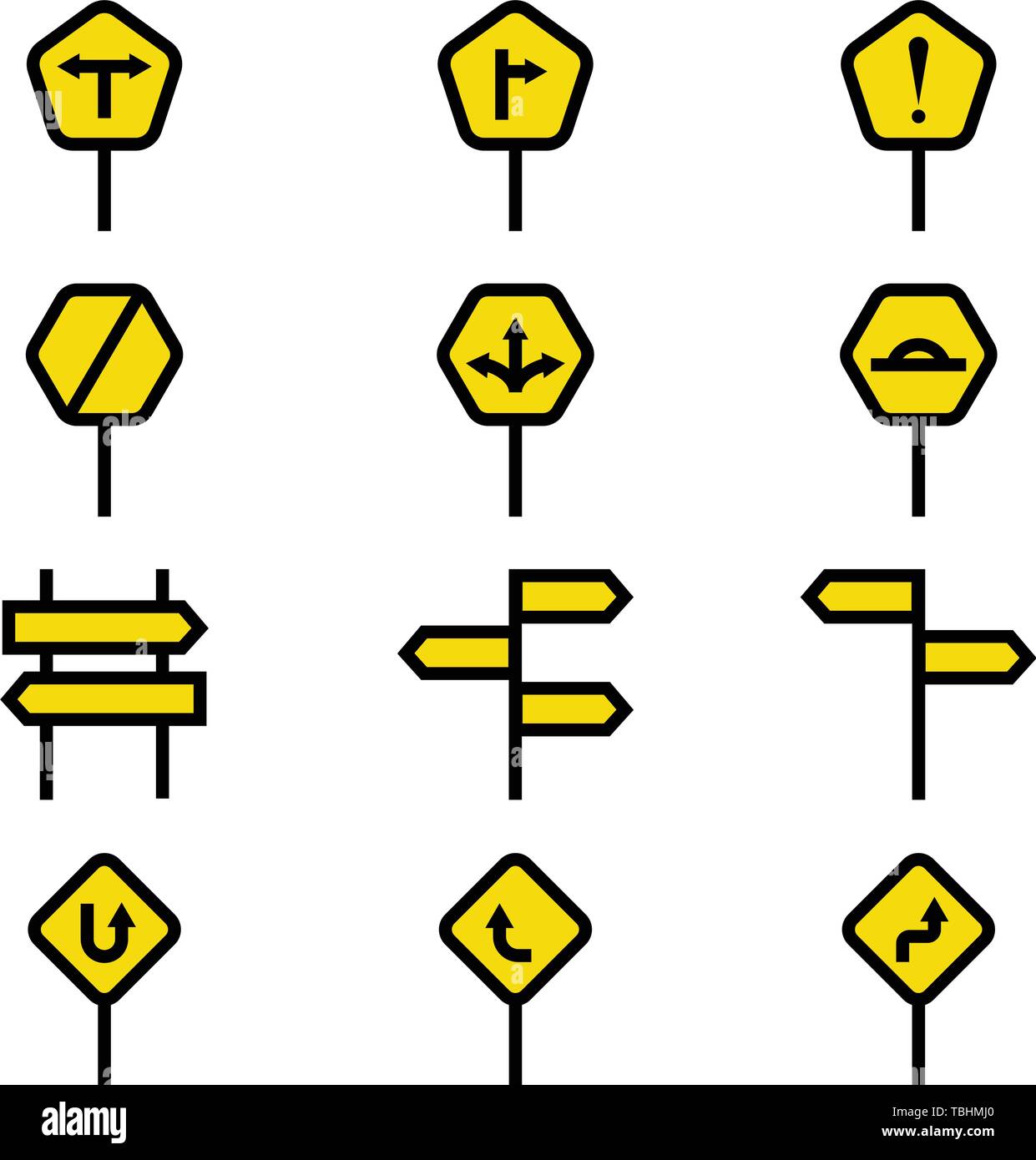 Road sign icons set - Vector - linear fill Stock Vector