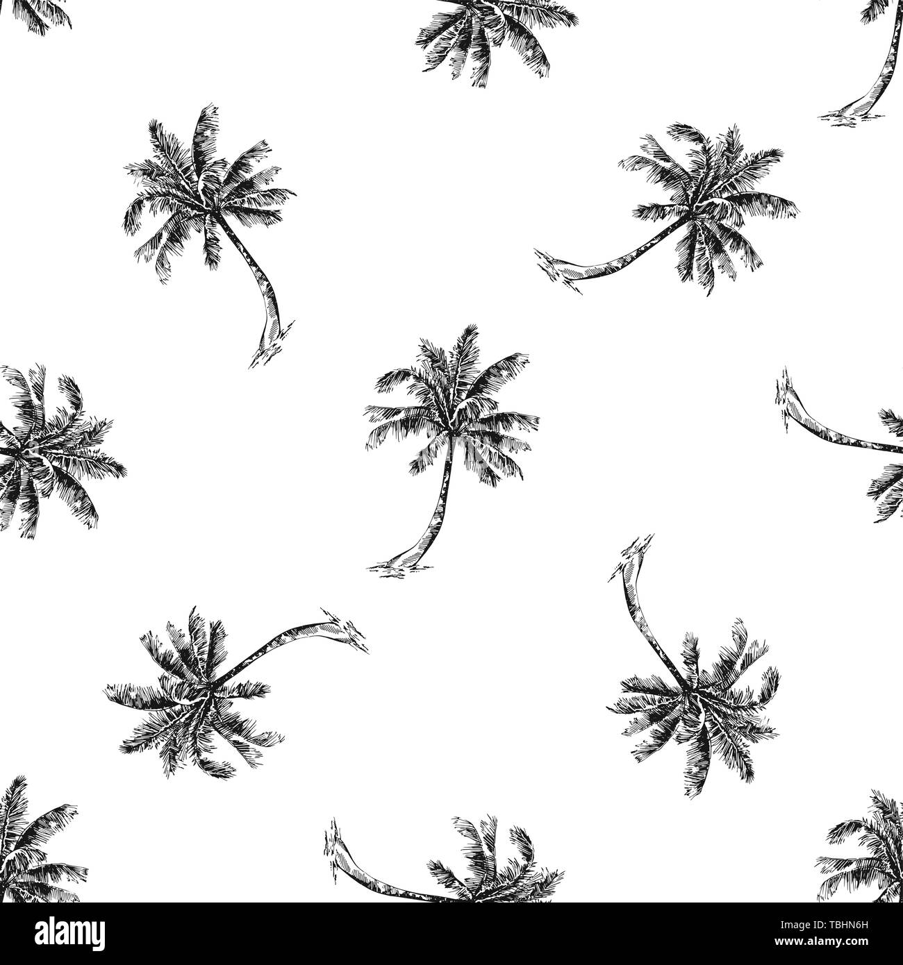 Seamless pattern of hand drawn sketch style palm trees isolated on ...