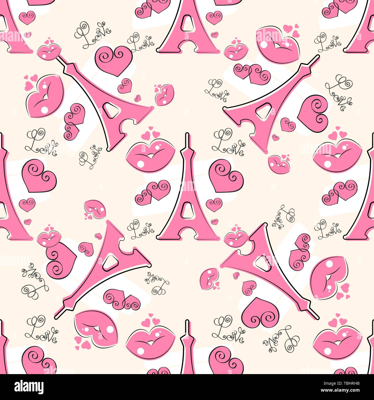 Cute Eiffel Tower Vector Background. Seamless Textile Illustration. Stock Vector