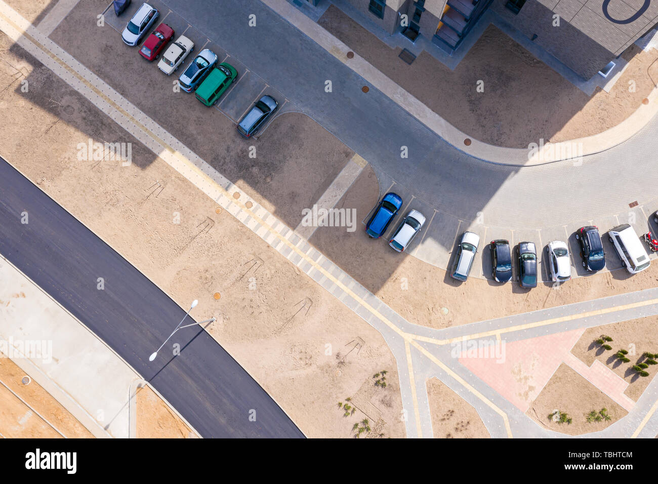 street of newly built residential complex, aerial top view Stock Photo