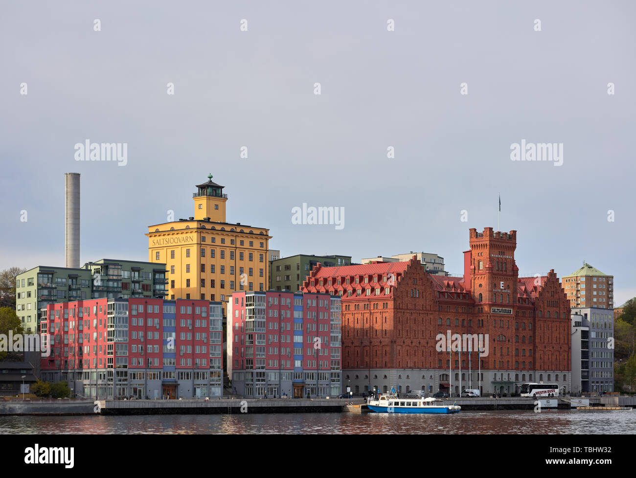Colorful buildings in Saltsjökvarn, Danvik, Stockholm, Sweden Stock Photo