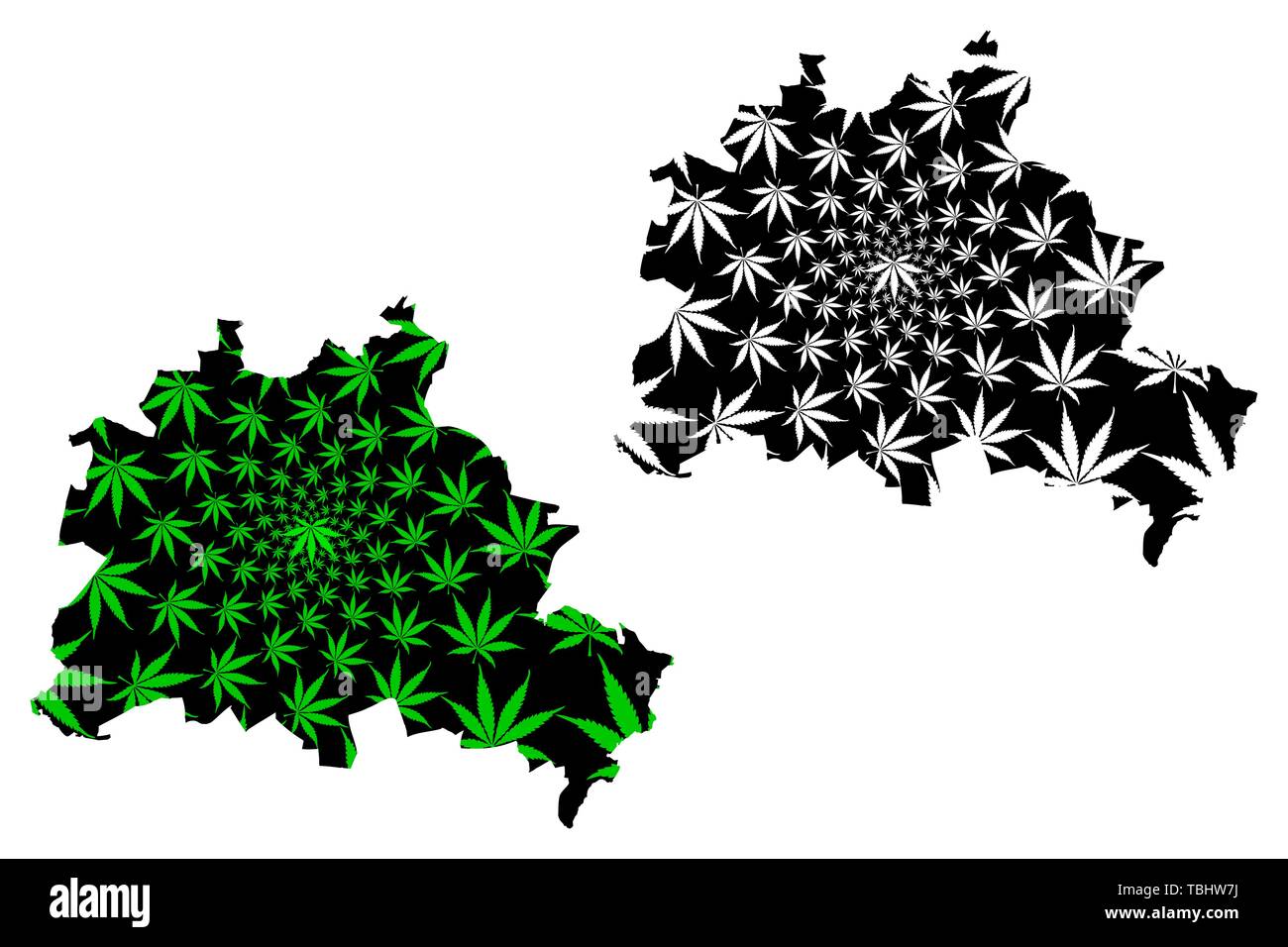 Berlin (Federal Republic of Germany, State of Germany) map is designed cannabis leaf green and black, Berlin capital city map made of marijuana (marih Stock Vector