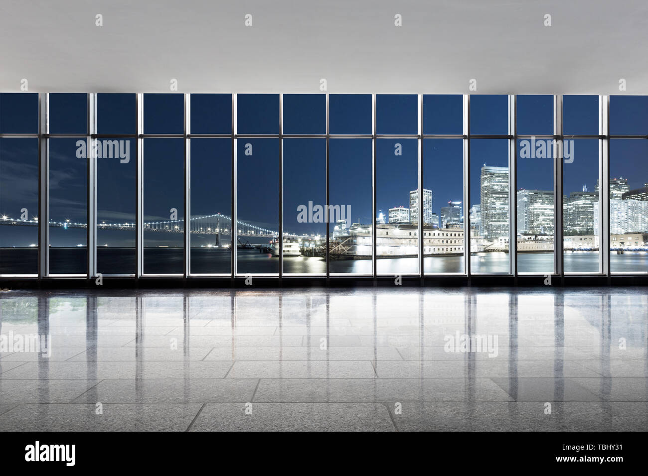 cityscape and skyline of san francisco at night from window Stock Photo ...