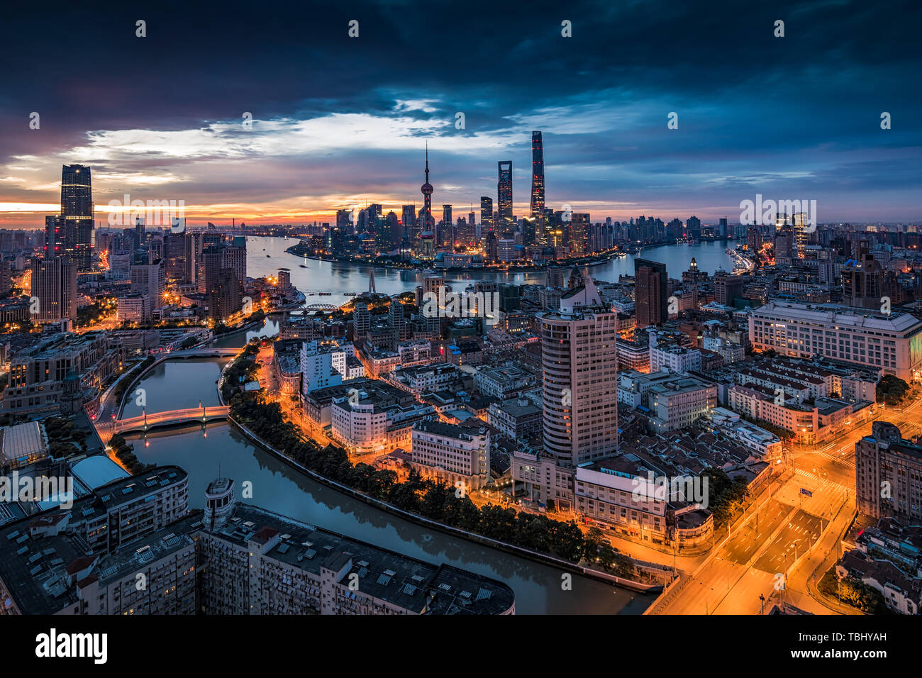 Shanghai river bird eye hi-res stock photography and images - Alamy