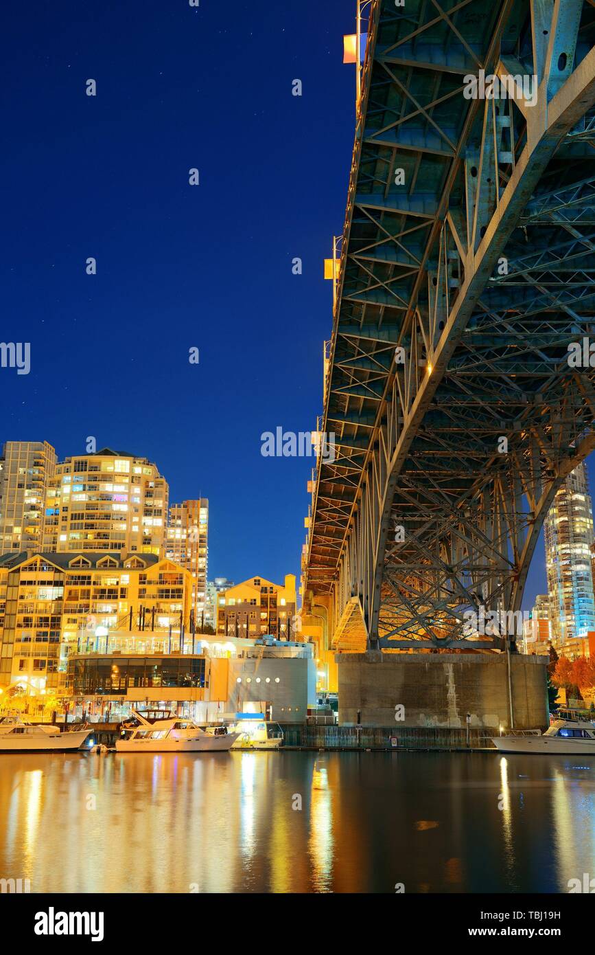 Vancouver False Creek at night with bridge and boat Stock Photo - Alamy
