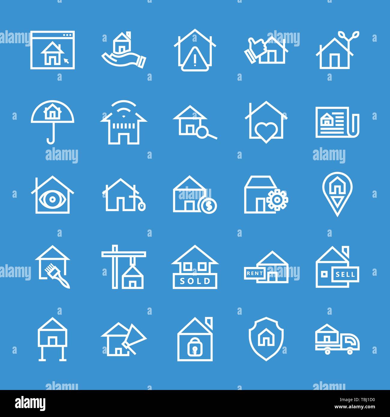 Real estate icons set - Line art on a blue background Stock Vector ...