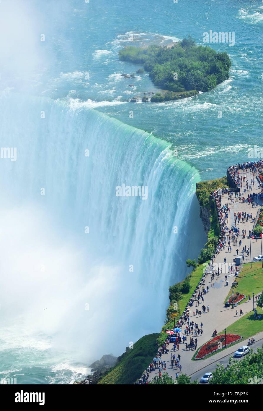 Horseshoe Falls aerial view in the day with mist from Niagara Falls Stock Photo