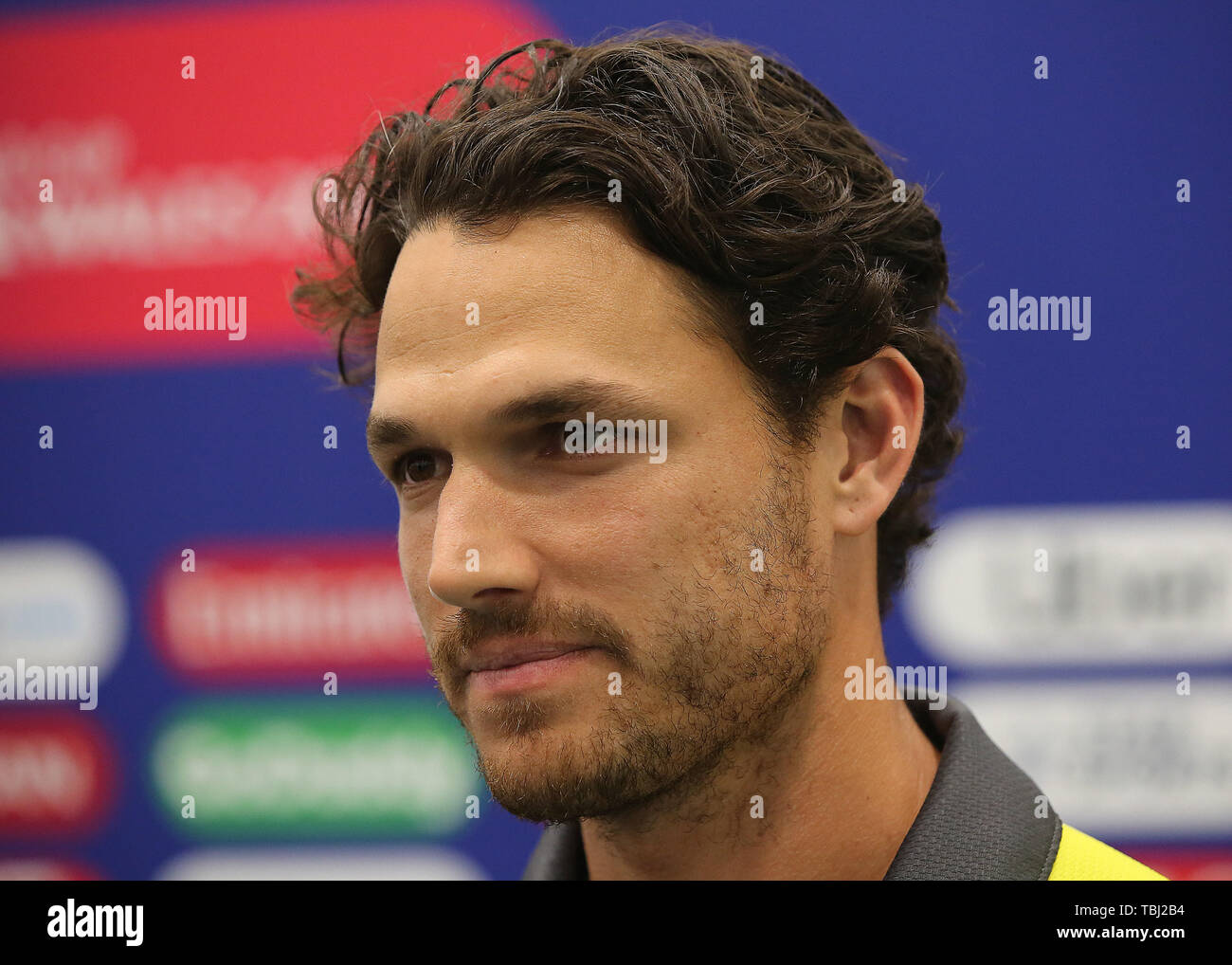 Australia S Nathan Coulter Nile Answers Questions In The Post Match Conference During The Icc Cricket World Cup Group Stage Match At Bristol County Ground Stock Photo Alamy