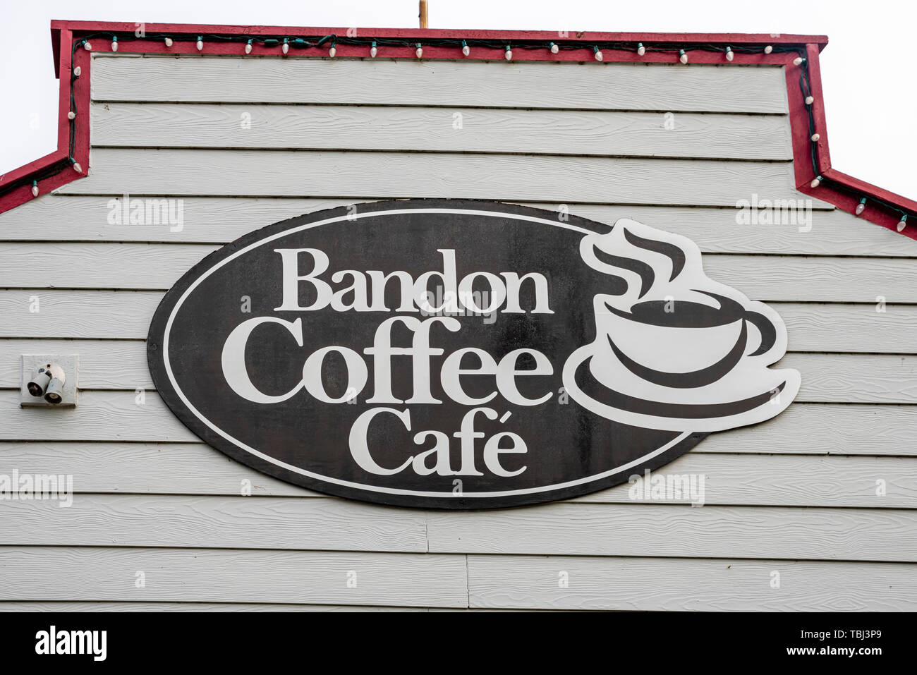 Sign for the Bandon Coffee Cafe in Old Town Bandon. Bandon, Oregon