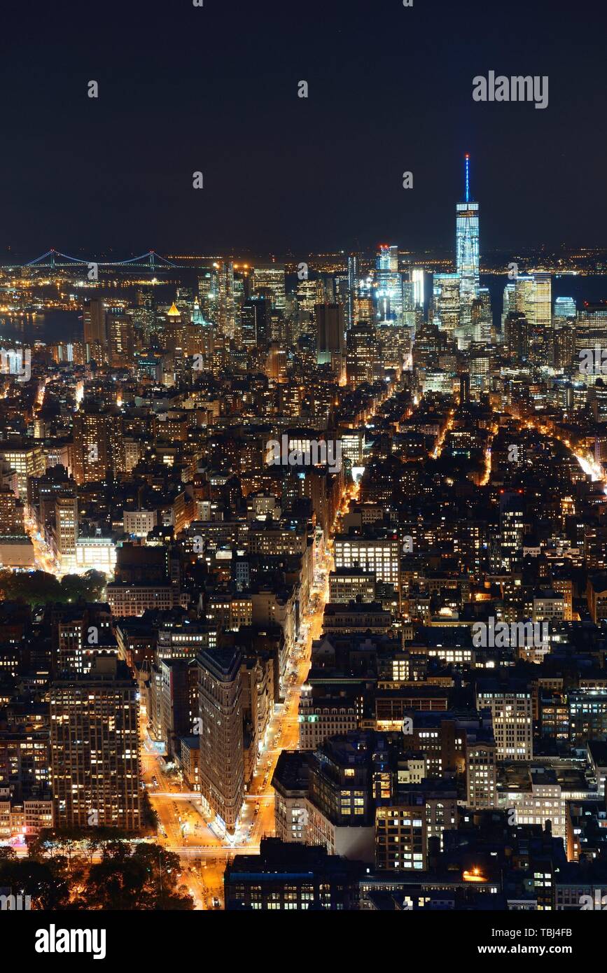 New York City downtown skyline view at night Stock Photo - Alamy