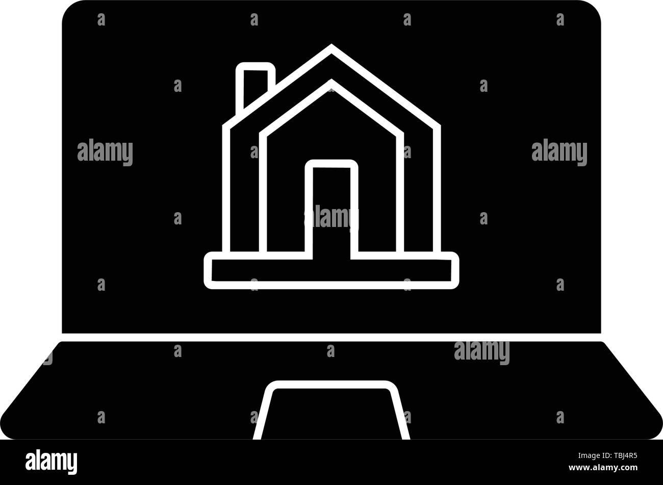 Home with laptop sign - Online house searching concept Stock Vector