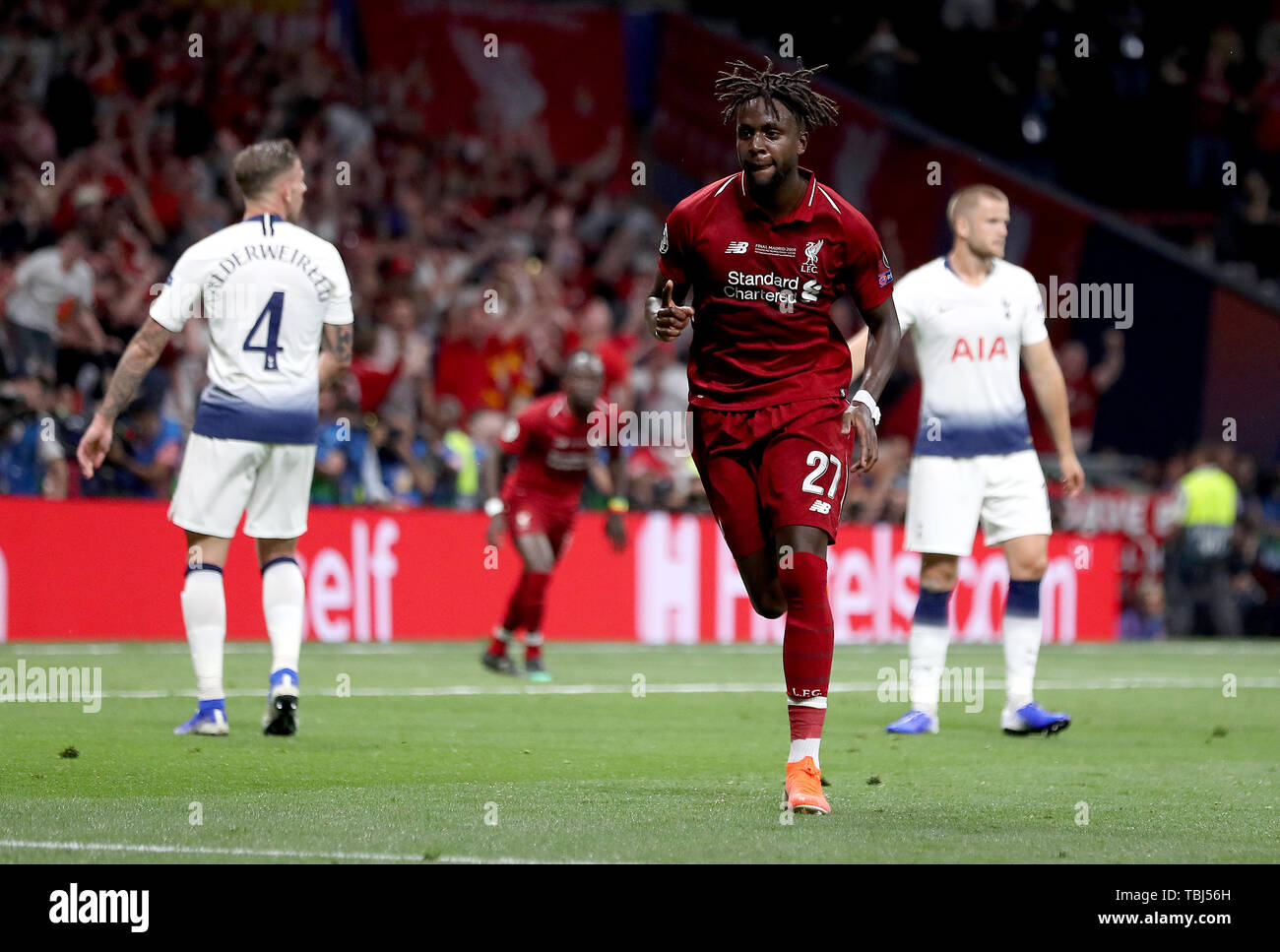 Liverpool S Divock Origi Celebrates Scoring His Side S Second Goal Of The Game During The Uefa Champions League Final At The Wanda Metropolitano Madrid Stock Photo Alamy Liverpool S Divock Origi Celebrates Scoring His Side S Second Goal Of The Game During The Uefa Champions League Final At The Wanda Metropolitano Madrid Stock Photo Alamy