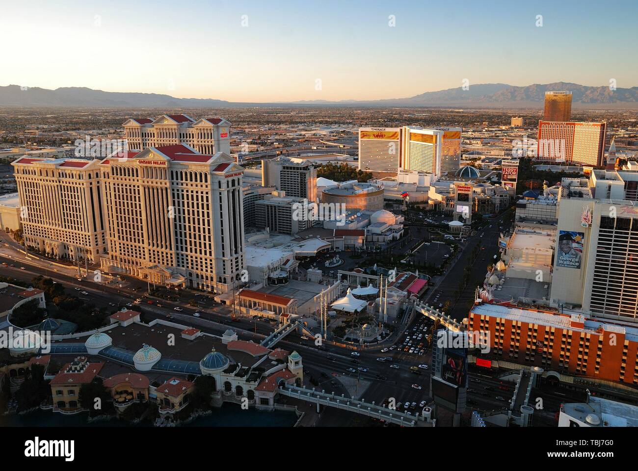 Aerial view of Las Vegas strip. View from top of Eiffel Tower Hotel ...