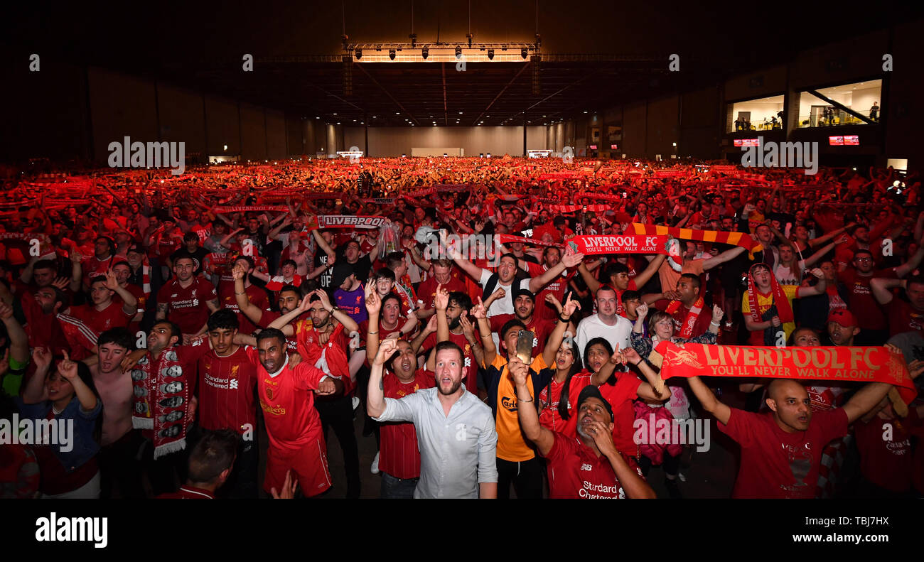 Liverpool fans watch the UEFA Champions 