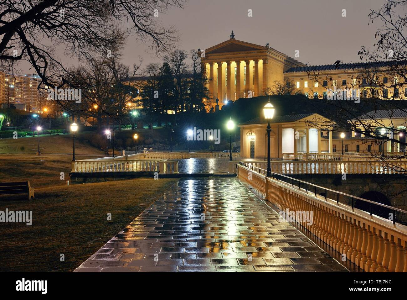 Philadelphia Art Museum at night as the famous city attractions. Stock Photo