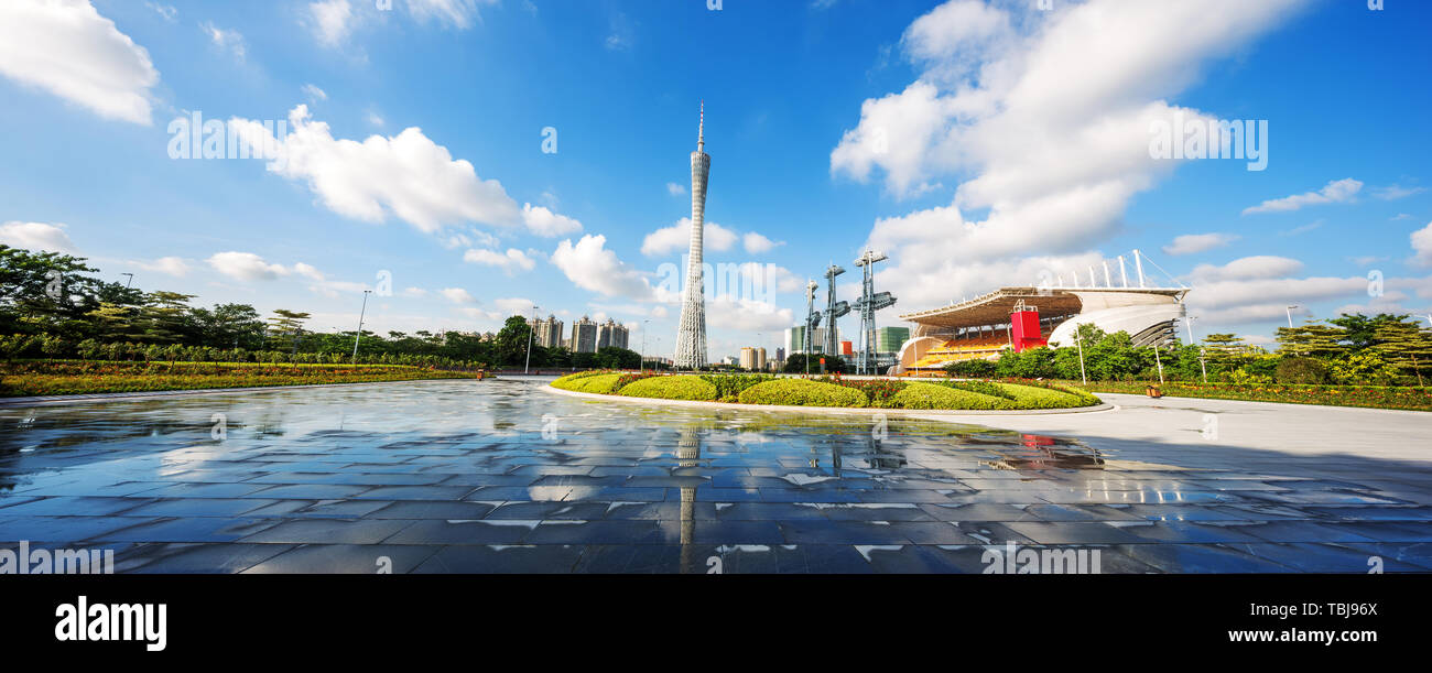 modern square and skyscrapers under blue sky Stock Photo - Alamy