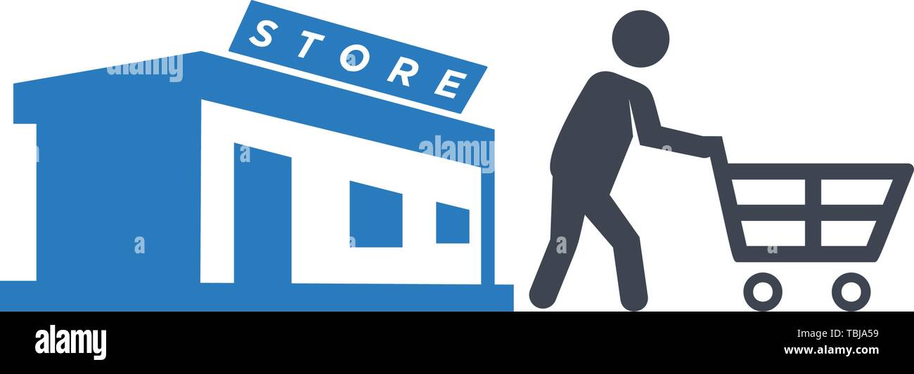 Return from the store - shopper men icon - blue Stock Vector