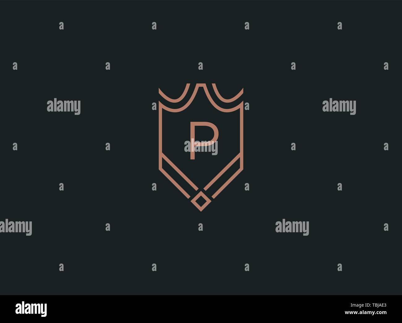Luxury linear shield monogram letter P logo Stock Vector