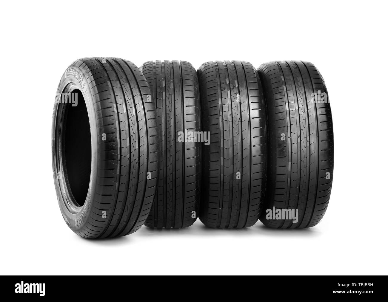 Car tires on white background Stock Photo Alamy